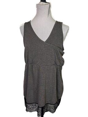 NWT Lamaze Large Maternity/Nursing Top Gray Mom Lace Hem Tank Sleeveless Long